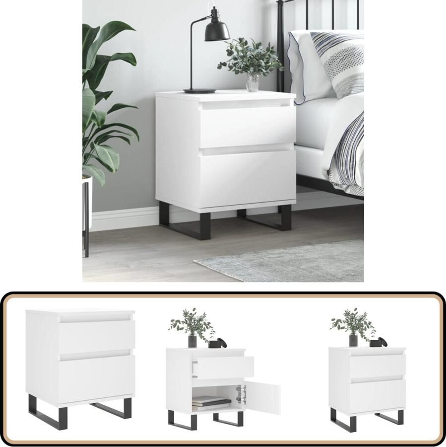 VidaXL Nachtkastje 40x35x50 cm Bewerkt hout Wit Nachtkastje Kastje Slaapkamermeubel Houten Meubel Witte Meubel
