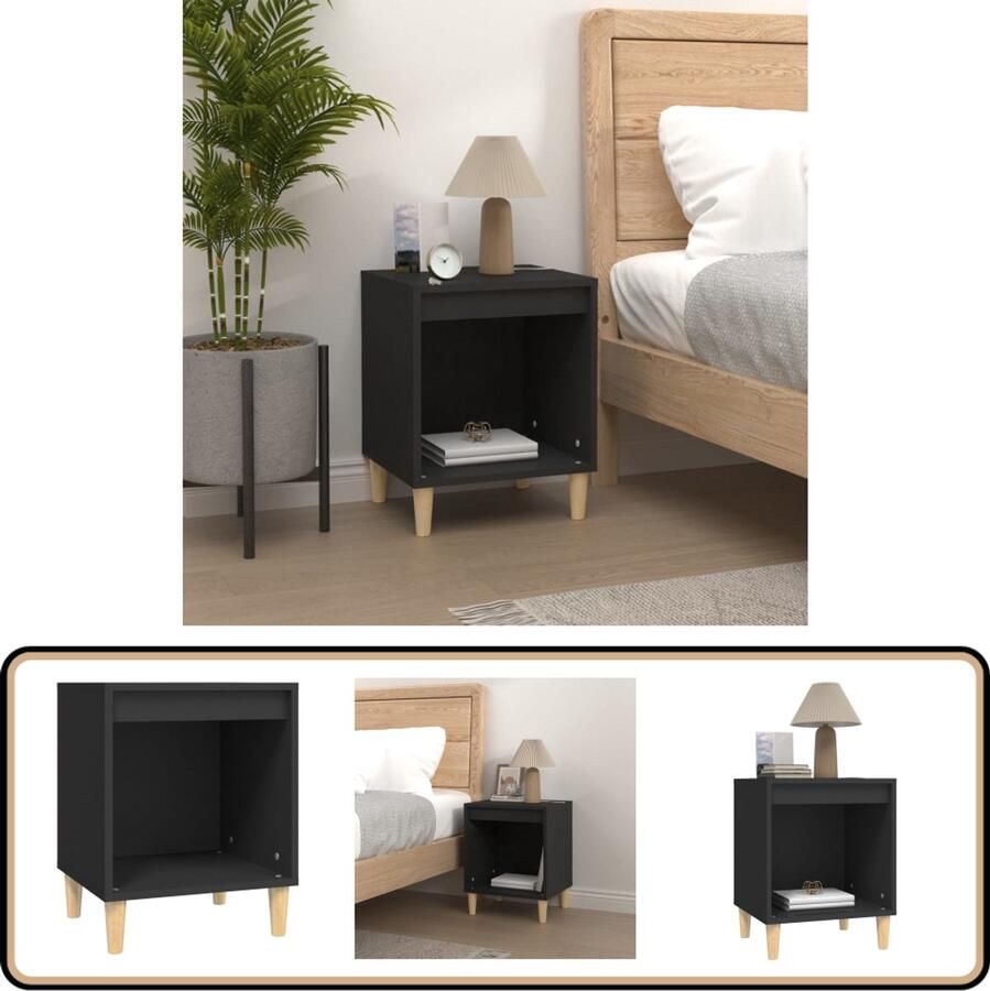 VidaXL Nachtkastje 40x35x50 cm Bewerkt hout Zwart Nachtkastje Kast Slaapkamermeubilair Houten Meubels Zwarte Meubelen Design Meubel Opbergruimte Compact Modern Stijlvol Duurzaam Eenvoudig