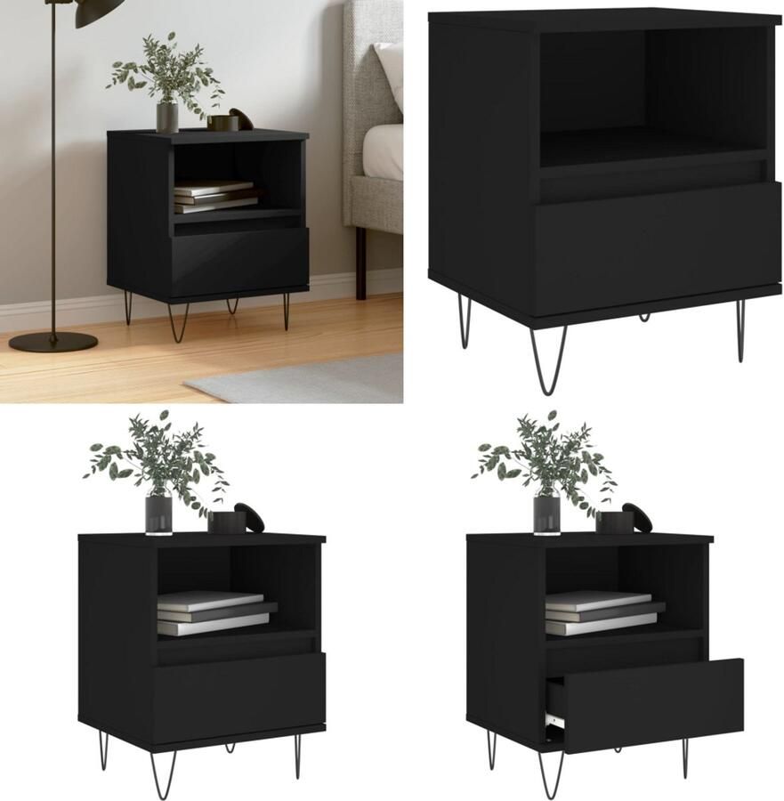 VidaXL Nachtkastje 40x35x50 cm bewerkt hout zwart Nachtkastje Nachtkastjes Bijzettafel Wandkastje