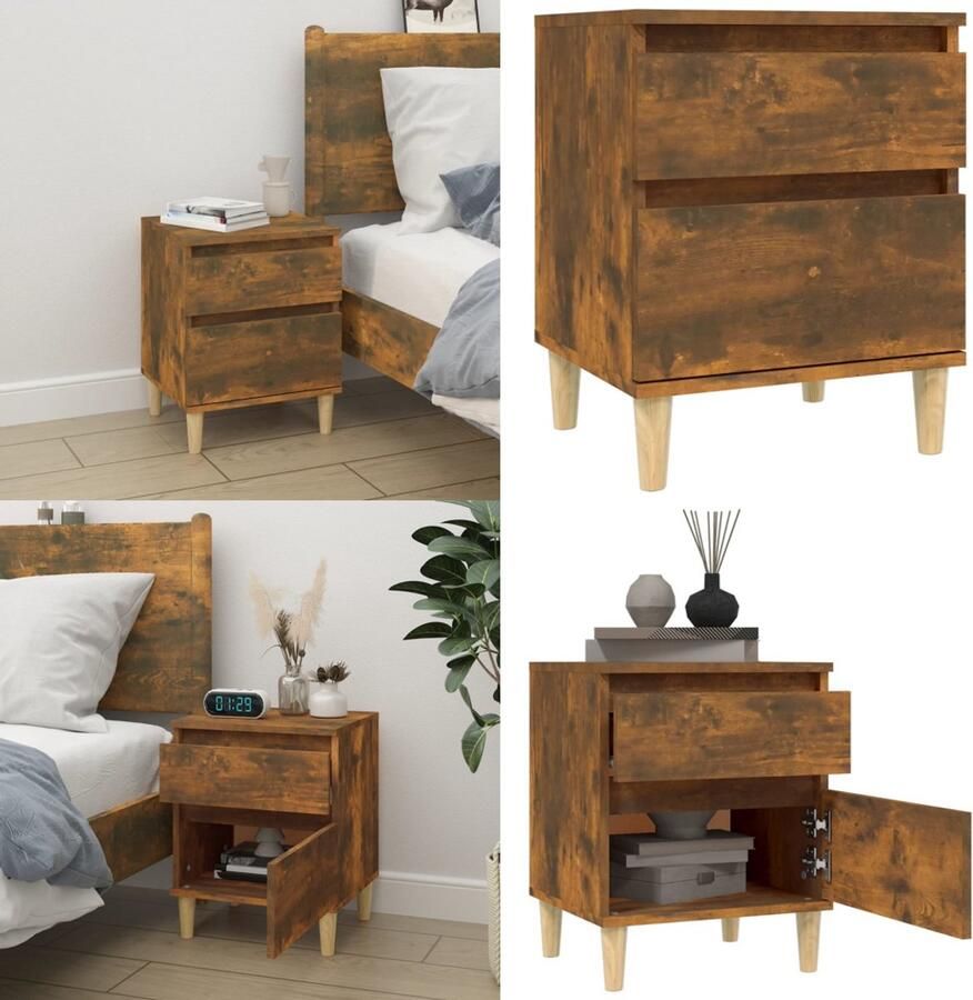 VidaXL Nachtkastje 40x35x50 cm gerookt eikenkleurig Nachtkastje Nachtkastjes Houten Nachtkastje Slaapkamerkast