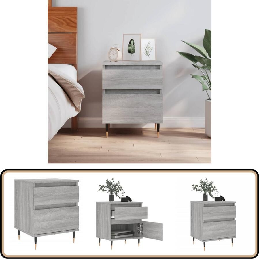 VidaXL Nachtkastje 40x35x50 cm Grijs Sonoma Eiken Nachtkastje Kastje Salontafel Slaapkamersmeubilair Houten Kast