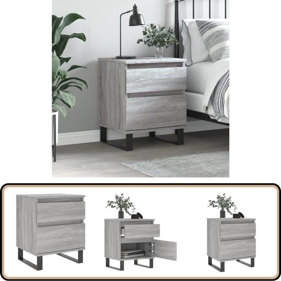 VidaXL -Nachtkastje-40x35x50-cm-bewerkt-hout-grijs-sonoma-eikenkleurig - Foto 4