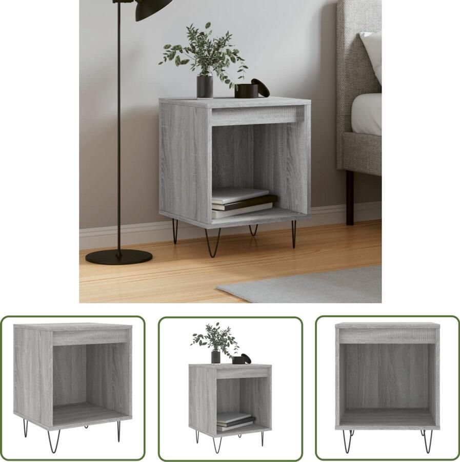VidaXL Nachtkastje 40x35x50 cm Grijs Sonoma Eiken Nachtkastje Kastje Slaapkamermeubilair Houten Nachtkastje Grijze Nachtkastje Vintage Nachtkastje Modern Nachtkastje Compact Nachtkastje