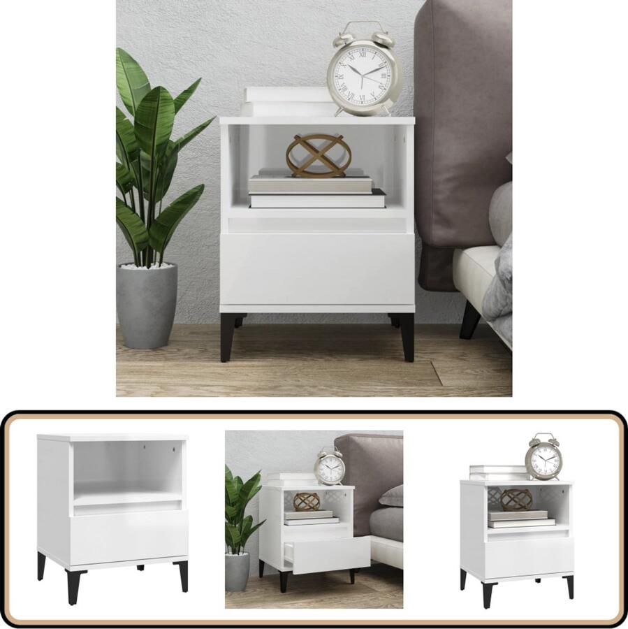 VidaXL Nachtkastje 40x35x50 cm Hoogglans Wit Nachtkastje Bijzettafel Kast Meubilair Slaapkamers Industrieel Design Witte Meubel