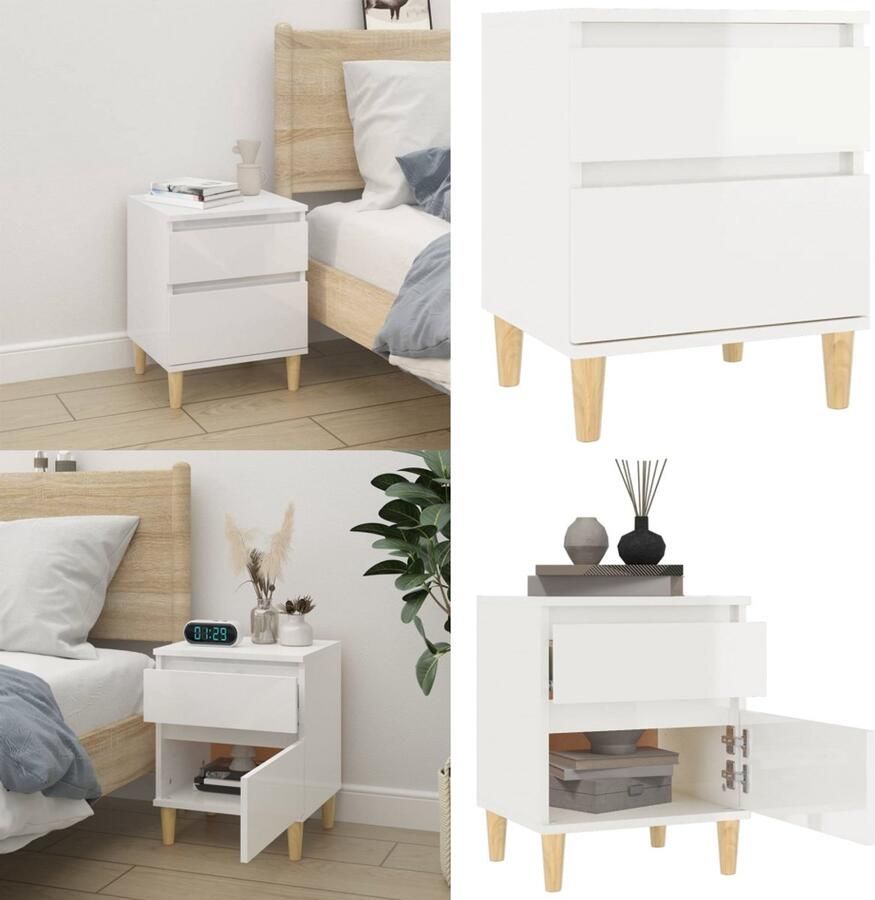 VidaXL Nachtkastje 40x35x50 cm hoogglans wit Nachtkastje Nachtkastjes Houten Nachtkastje Slaapkamerkast