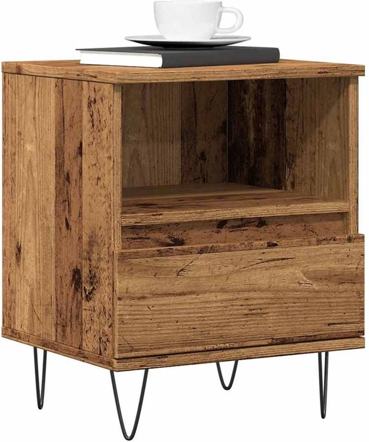 FIONERA Nachtkastje 40x35x50 cm bewerkt hout oud houtkleurig