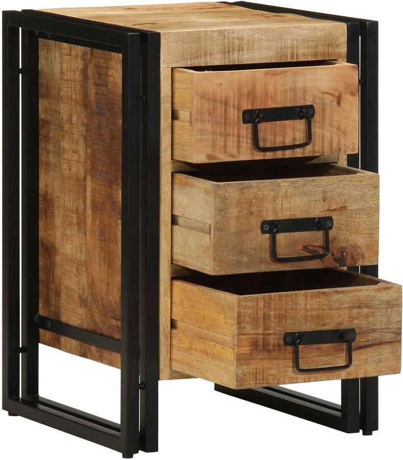 VidaXL Nachtkastje Bruin Zwart Massief ruw mango hout ijzer - Foto 2