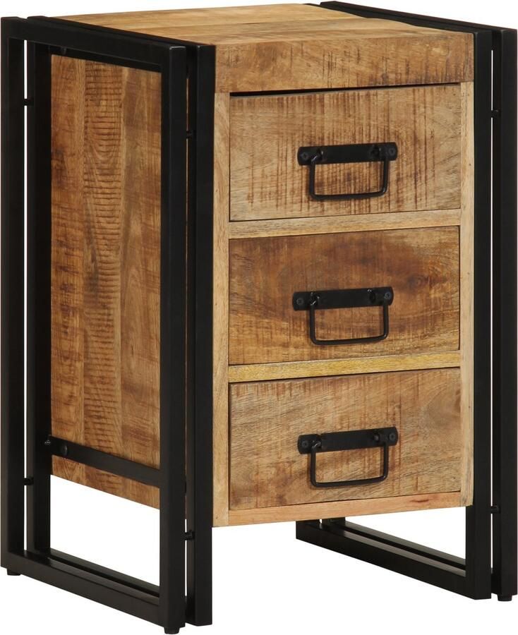 VidaXL Nachtkastje Bruin Zwart Massief ruw mango hout ijzer