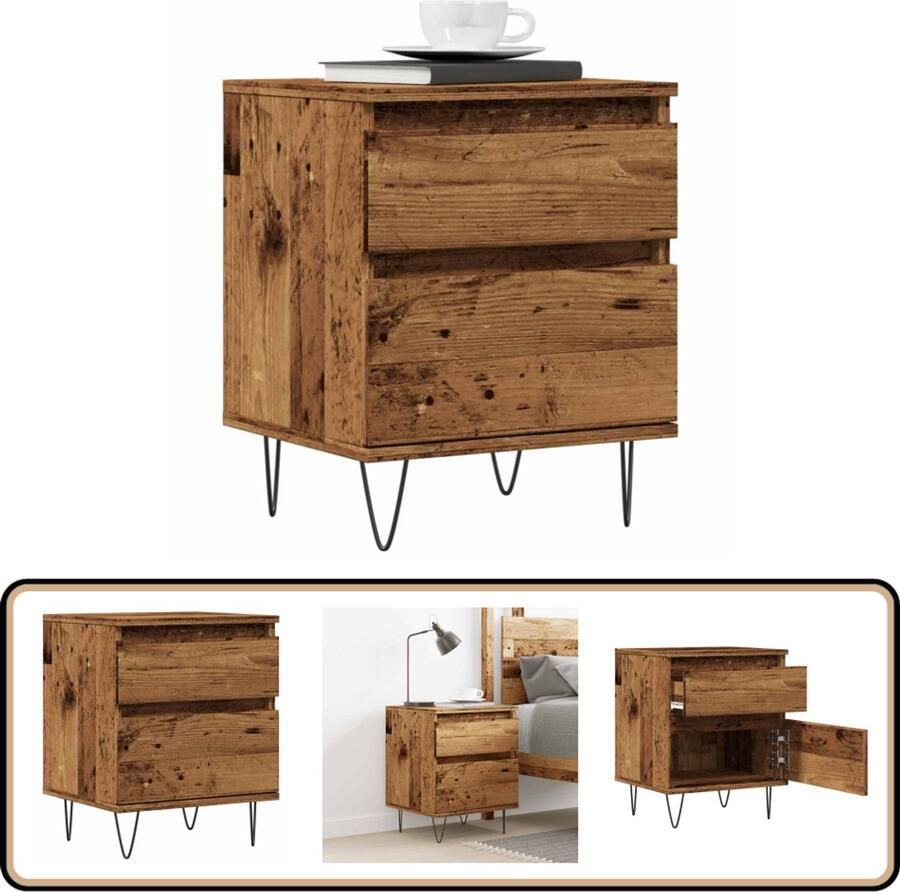 VidaXL Nachtkastje 40x35x50 cm Oud Houtkleur Nachtkastje Nachtkastjes Bijzettafel Wandkastje