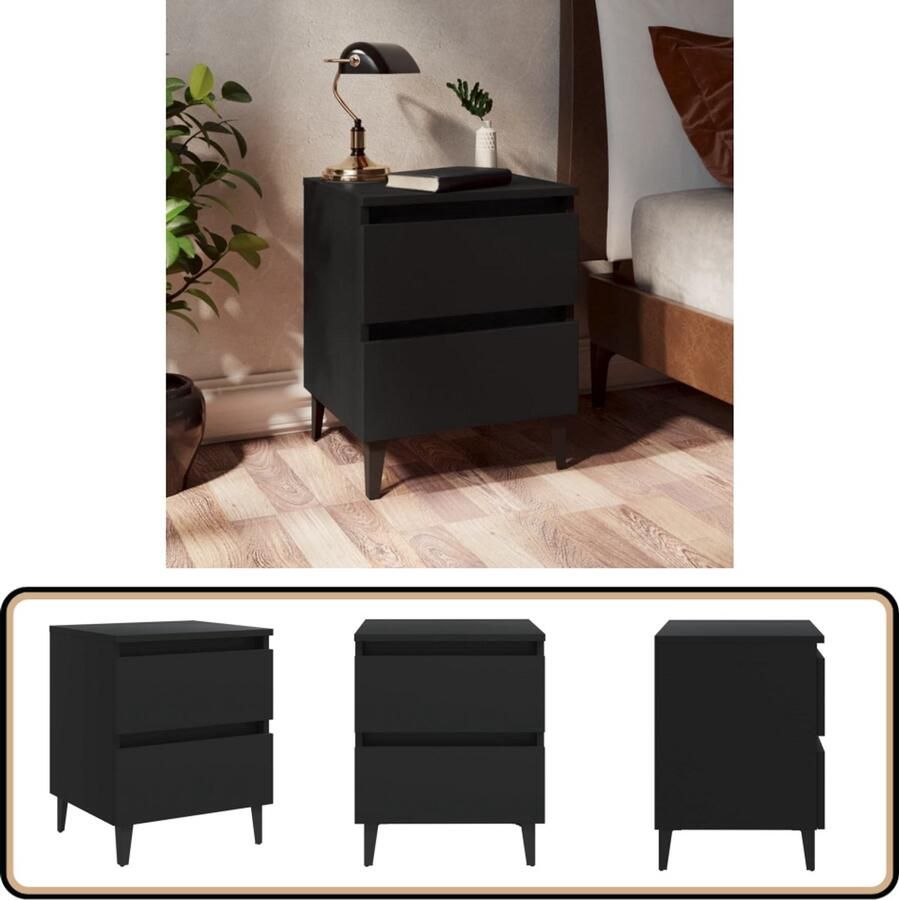 VidaXL Nachtkastje 40x35x50 cm Zwart Bewerkt hout Nachtkastje Industriele Meubels Zwarte Meubelen Houten Nachtkastje Slaapkamermeubilair Opbergkasten Tv Tafel Salontafel Living Accessoires Kamerinrichting