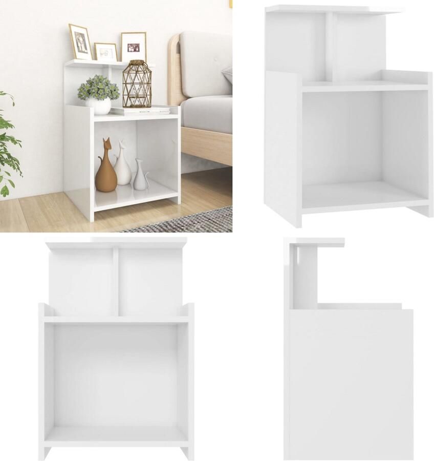 VidaXL Nachtkastje 40x35x60 cm bewerkt hout hoogglans wit Nachtkast Nachtkastje Nachtkastjes Bedkast