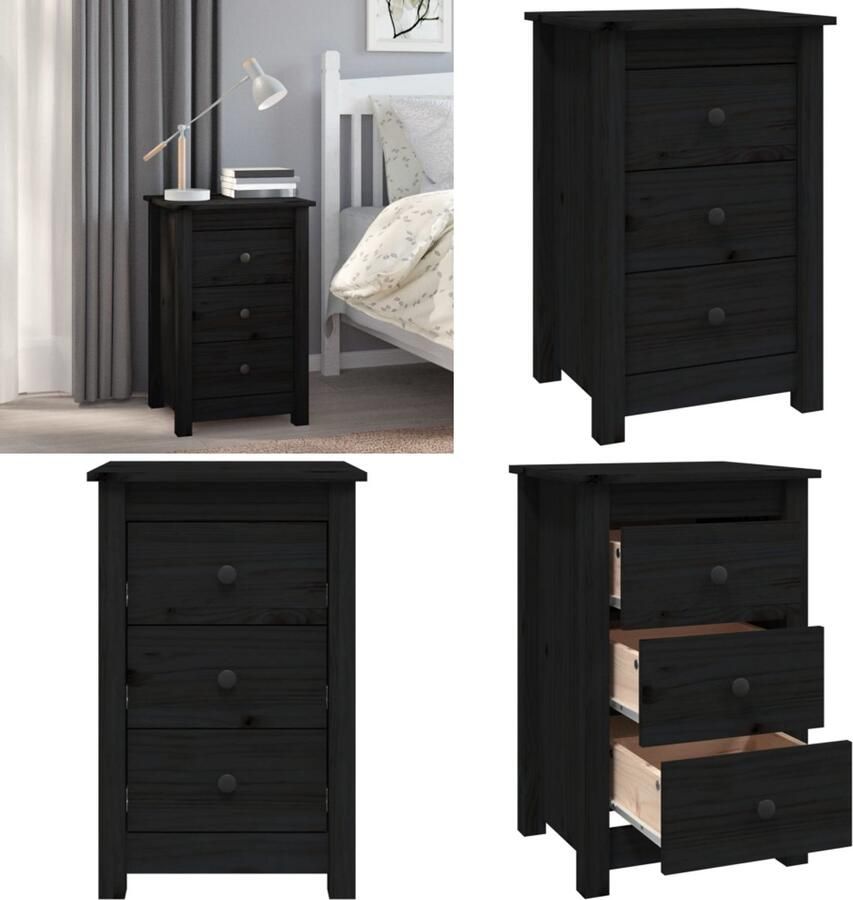 VidaXL Nachtkastje 40x35x61 5 cm massief grenenhout zwart Nachtkastje Nachtkastjes Houten Nachtkastje Telefoonkast