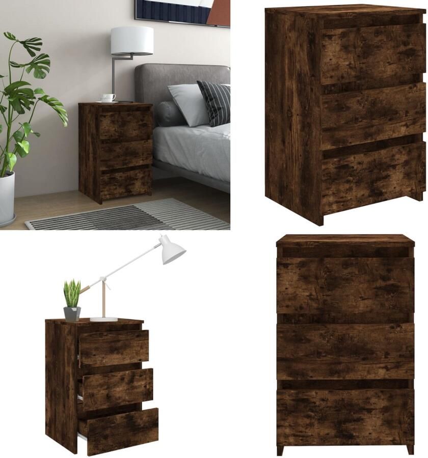 The Living Store Nachtkastje 40x35x62 5 cm bewerkt hout gerookt eikenkleurig Nachtkastje Kastje Slaapkamervloerisdecoratie Houten Nachtlamp Bureau Lamp - Foto 3