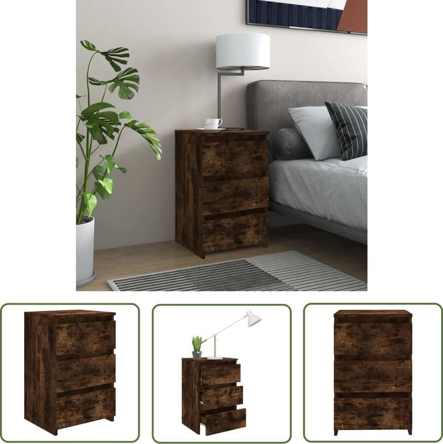 The Living Store Nachtkastje 40x35x62 5 cm bewerkt hout gerookt eikenkleurig Nachtkastje Kastje Slaapkamervloerisdecoratie Houten Nachtlamp Bureau Lamp - Foto 2