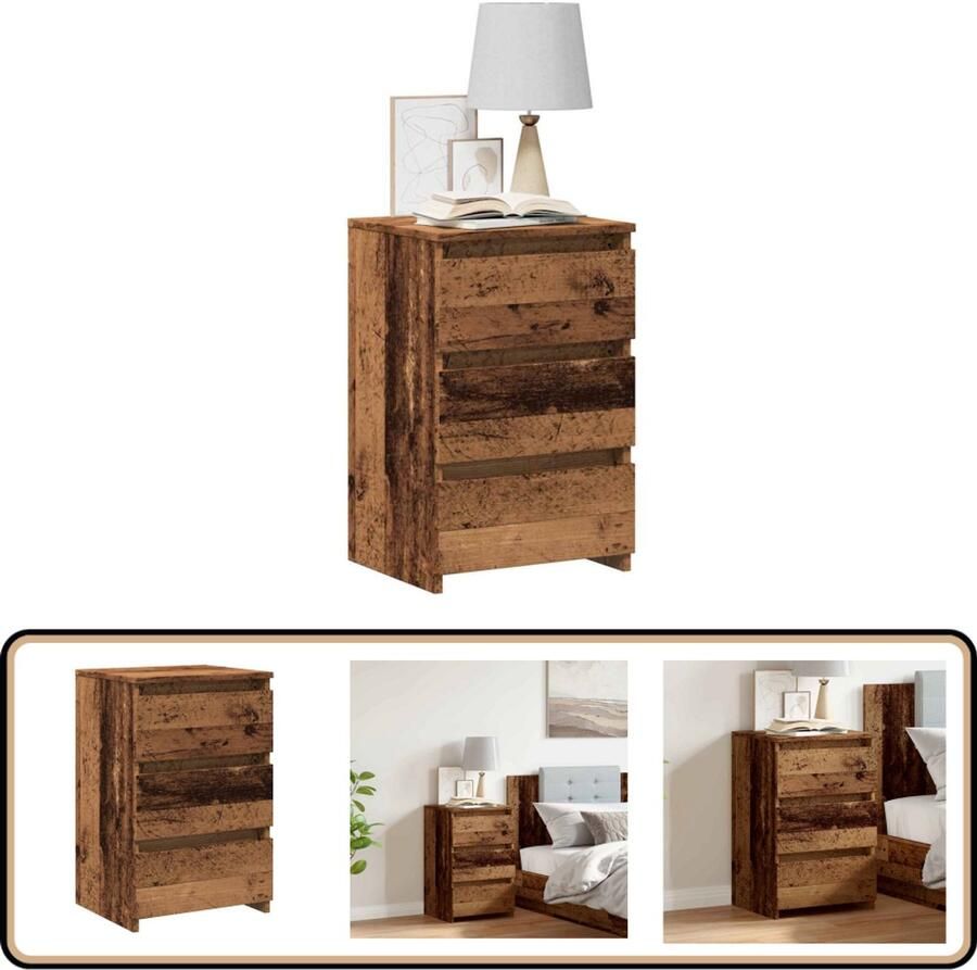The Living Store Nachtkastje 40x35x62 5 cm bewerkt hout oud houtkleurig Nachtkastje Kastje Nachtlamp Slaapkamervloer Houten Meubilair