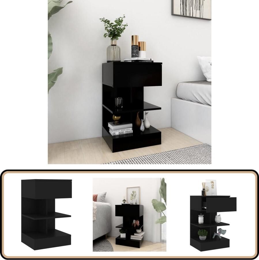 VidaXL Nachtkastje 40x35x65 cm Bewerkt hout Zwart Nachtkastje Bijzetkastje Slaapkamermeubel Zwarte Meubel Houten Meubel