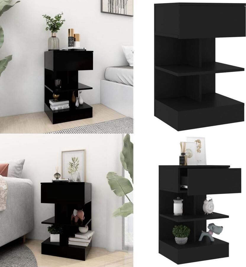 VidaXL Nachtkastje 40x35x65 cm bewerkt hout zwart Nachtkastje Nachtkastjes Nachttafel Nachttafels