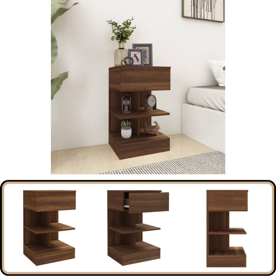 VidaXL Nachtkastje 40x35x65 cm Bruin Eiken Nachtkastje Houten Nachtkastje Bruine Eiken Meubilair Slaapkamermeubelen Bergruimte