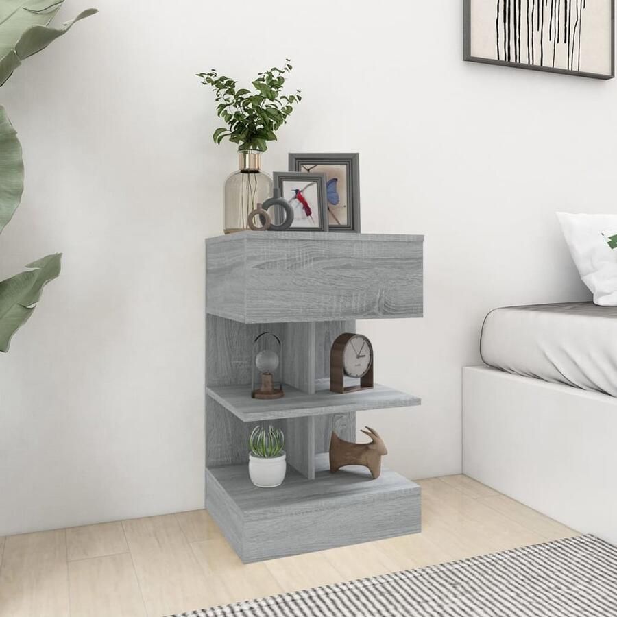 VidaXL Nachtkastje 40x35x65 cm Grijs Sonoma Eiken Nachtkastje Slaapkamermeubelen Houten Meubilair Grijze Meubels Sonoma Eiken Bergruimte Decoratief Meubel - Foto 2
