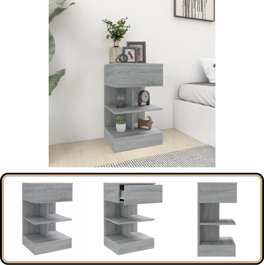VidaXL Nachtkastje 40x35x65 cm Grijs Sonoma Eiken Nachtkastje Slaapkamermeubelen Houten Meubilair Grijze Meubels Sonoma Eiken Bergruimte Decoratief Meubel