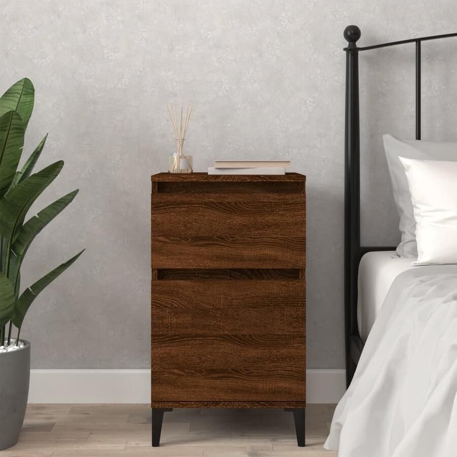 VidaXL Nachtkastje 40x35x70 cm Bruin Eiken Nachtkastje Nachtkastjes Kastje Nachttafel Salonmeubilair Bedroom Furniture Houten Kast Bruine Eiken - Foto 2