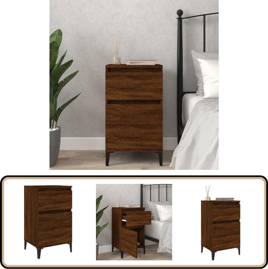VidaXL Nachtkastje 40x35x70 cm Bruin Eiken Nachtkastje Nachtkastjes Kastje Nachttafel Salonmeubilair Bedroom Furniture Houten Kast Bruine Eiken