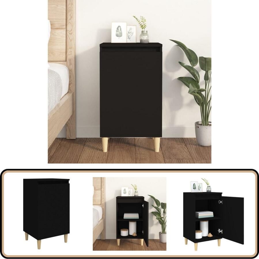 VidaXL Nachtkastje 40x35x70 cm Zwart Bewerkt hout Nachtkastje Slaapkamermeubilair Zwarte Meubels Modern Nachtlampje Vintage Stijl