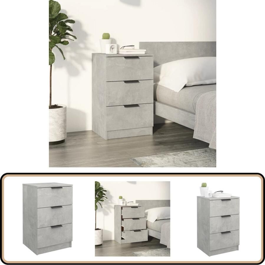 The Living Store Nachtkastje Betongrijs Slaapkaastje Afmetingen- 40 x 36 x 65 cm Ken- Stabiel materiaal Nachtkastje Beton Grijs Slaapkamermeubel Kastje Houten Kast
