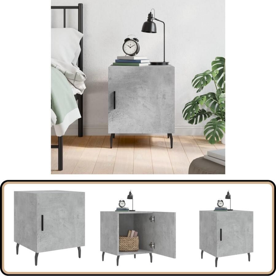 The Living Store Nachtkastje Betongrijs Bewerkt Hout 40x40x50 cm Opbergruimte Displayfunctie Metalen voeten Praktische deur Nachtkast Nachtkastje Beton Grijs Houten Nachtkast Bergruimte