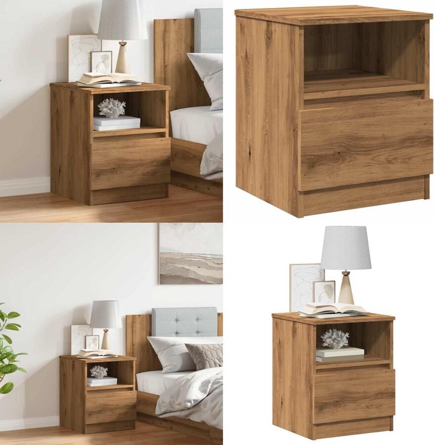 VidaXL Nachtkastje 40x40x50 cm bewerkt hout artisanaal eikenkleur Nachtkastje Nachtkastjes Bijzettafel Wandkastje