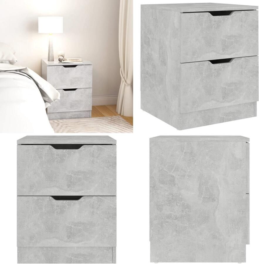 VidaXL Nachtkastje 40x40x50 cm bewerkt hout betongrijs Nachtkastje Nachtkastjes Nachttafel Nachttafels