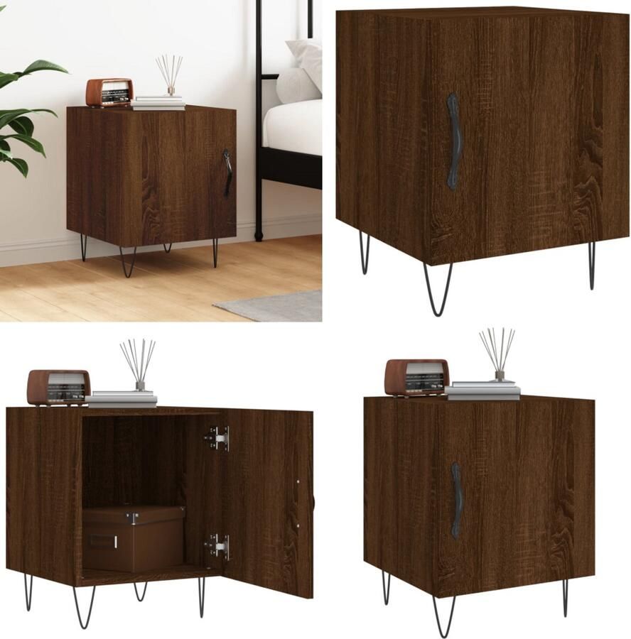 VidaXL Nachtkastje 40x40x50 cm bewerkt hout bruin eikenkleur Nachtkastje Nachtkastjes Bijzettafel Wandkastje