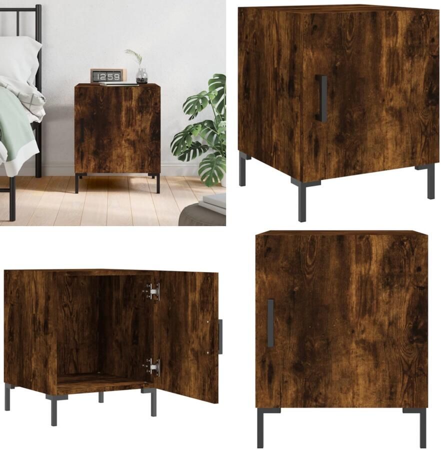 VidaXL Nachtkastje 40x40x50 cm bewerkt hout gerookt eikenkleurig Nachtkastje Nachtkastjes Bijzettafel Wandkastje