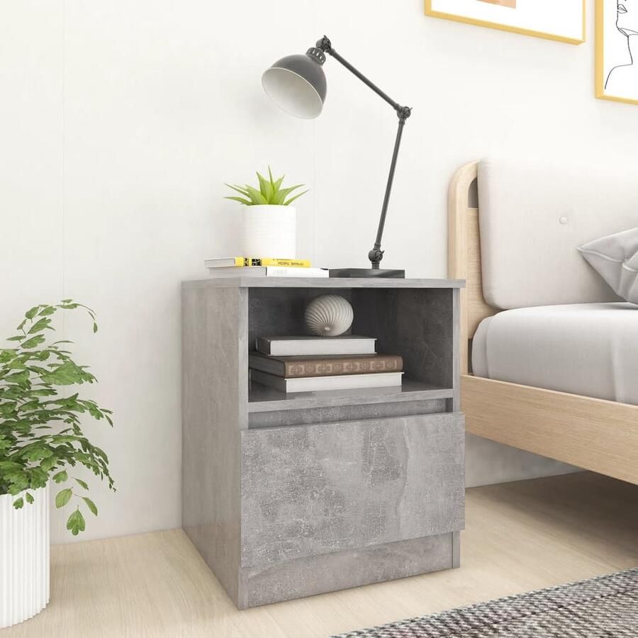 VidaXL Nachtkastje 40x40x50 cm Bewerkt hout Grijs Nachtkastje Betongrijs Slaapkamerinrichting Houten Meubel Nachtlampje Leeshoek Decoratief Item Livingroom Furniture - Foto 2