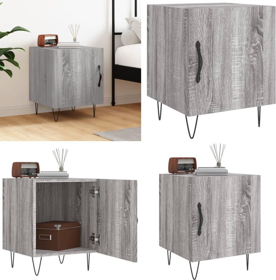 VidaXL Nachtkastje 40x40x50 cm bewerkt hout grijs sonoma eikenkleurig Nachtkastje Nachtkastjes Bijzettafel Wandkastje