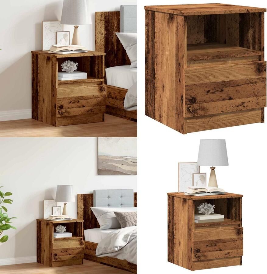 VidaXL Nachtkastje 40x40x50 cm bewerkt hout oud houtkleurig Nachtkastje Nachtkastjes Bijzettafel Wandkastje