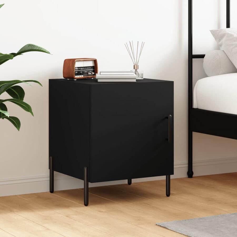VidaXL Nachtkastje 40x40x50 cm Bewerkt Hout Zwart Nachtkastje Bijzettafel Modern Design Zwarte Kleur Houten Kast Metaallegs - Foto 2