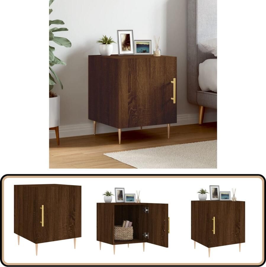 VidaXL Nachtkastje 40x40x50 cm Bruin Eiken Nachtkastje Kastje Bijzettafel Slaapkamermeubel Houten Meubel