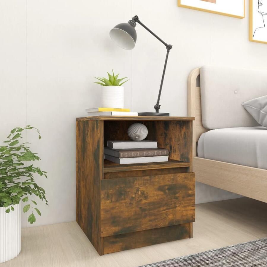 VidaXL Nachtkastje 40x40x50 cm Gerookt Eiken Nachtkastje Nachtlamp Slaapkamerdecoratie Houten Meubel Bergruimte Tv Tafeltje Sidetable