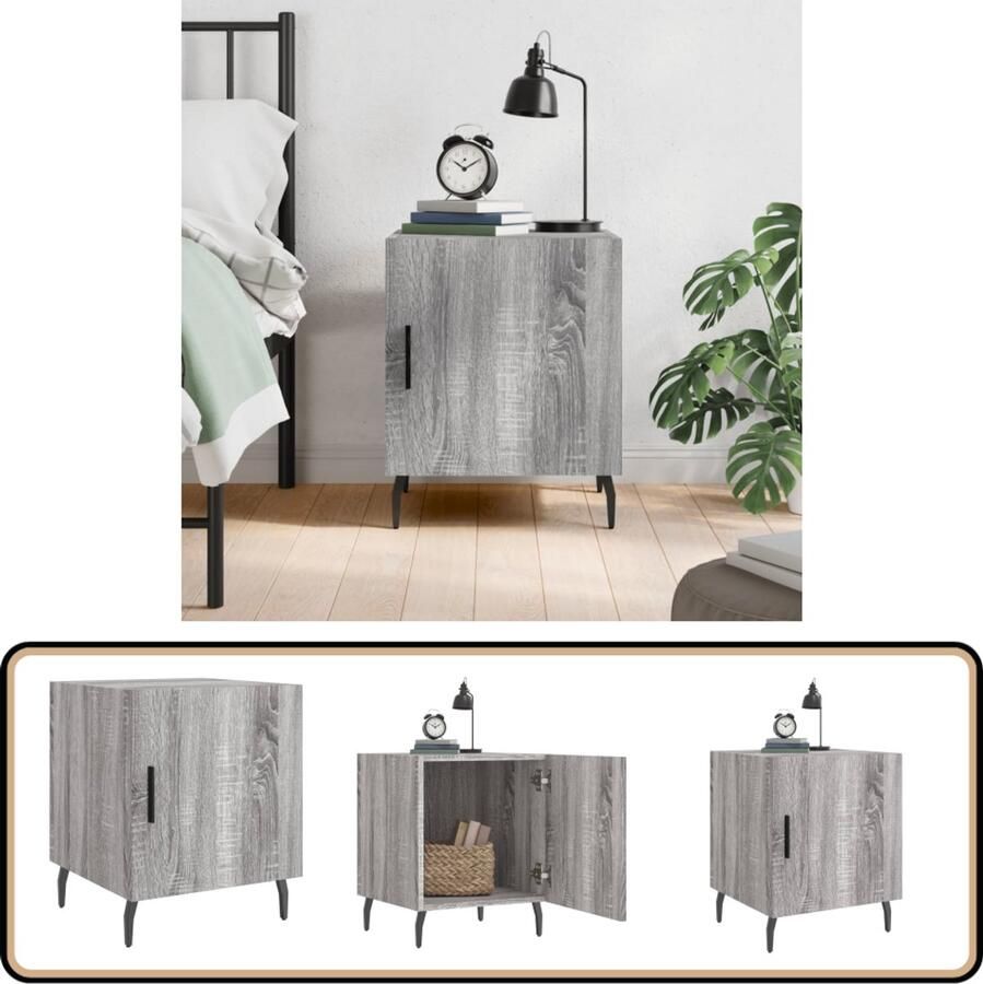 The Living Store Nachtkastje 40x40x50 cm bewerkt hout grijs sonoma eikenkleurig Nachtkastje Bijzettafel Grijze Nachttafel Houten Nachtkast Modern Nachtkastje