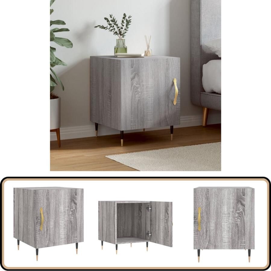 VidaXL Nachtkastje 40x40x50 cm Grijs Sonoma Eiken Nachtkastje Bijzettafel Slaapkamermeubel Houten Kast Grijze Kast Sonomaskleurige Kast