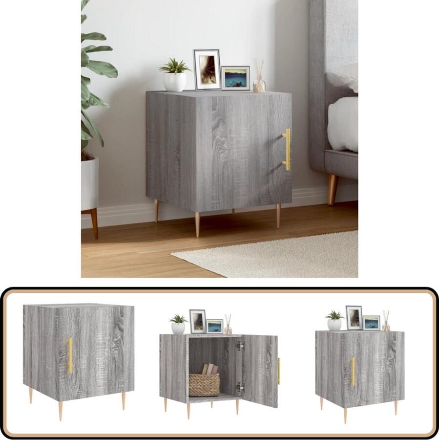 VidaXL Nachtkastje 40x40x50 cm Grijs Sonoma Eiken Nachtkastje Slaapkamermeubilair Houten Meubel Grijze Meubels Sonoma Eiken