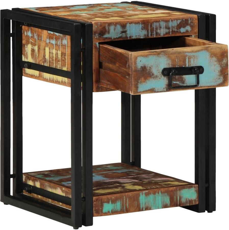 VidaXL Nachtkast Kleurrijk Massief gerecycled hout Ijzer 40 x 40 x 50 cm