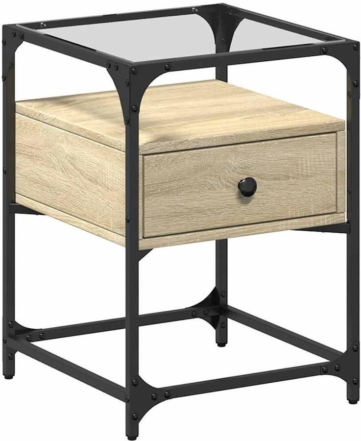 The Living Store Nachtkastje 40x40x55 cm bewerkt hout sonoma eikenkleurig Nachtkastje Salontafel Houten Kast Sonoma Eiken Vintage Meubilair - Foto 2