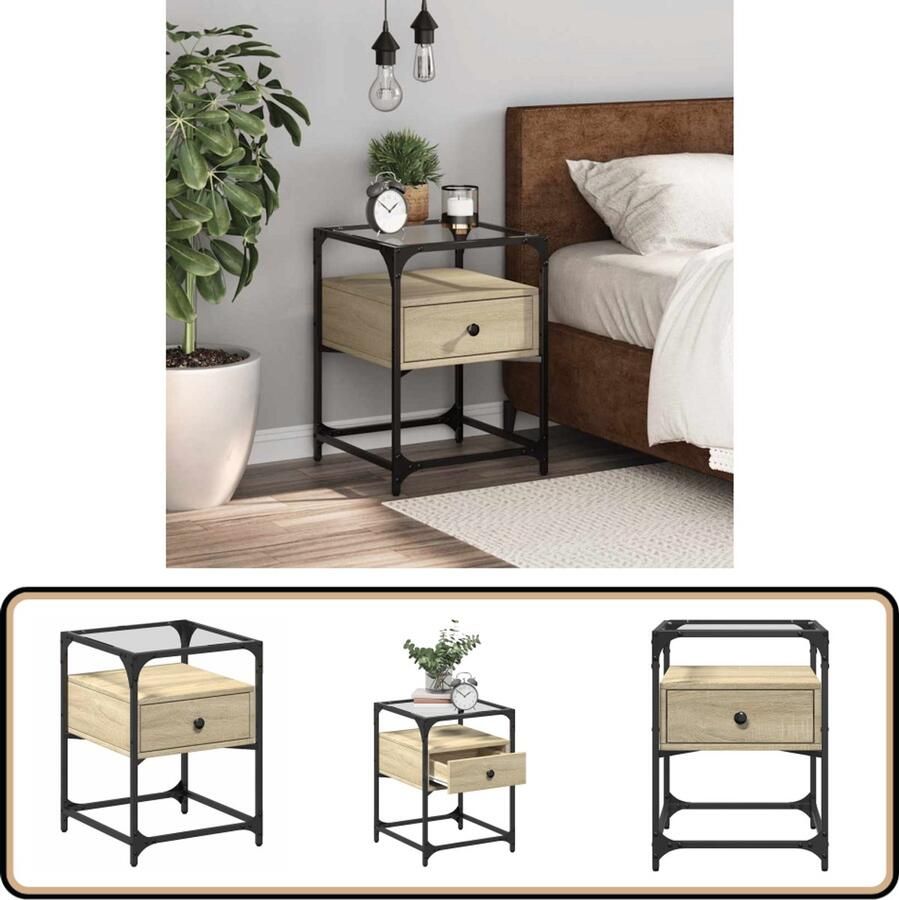 The Living Store Nachtkastje 40x40x55 cm bewerkt hout sonoma eikenkleurig Nachtkastje Salontafel Houten Kast Sonoma Eiken Vintage Meubilair