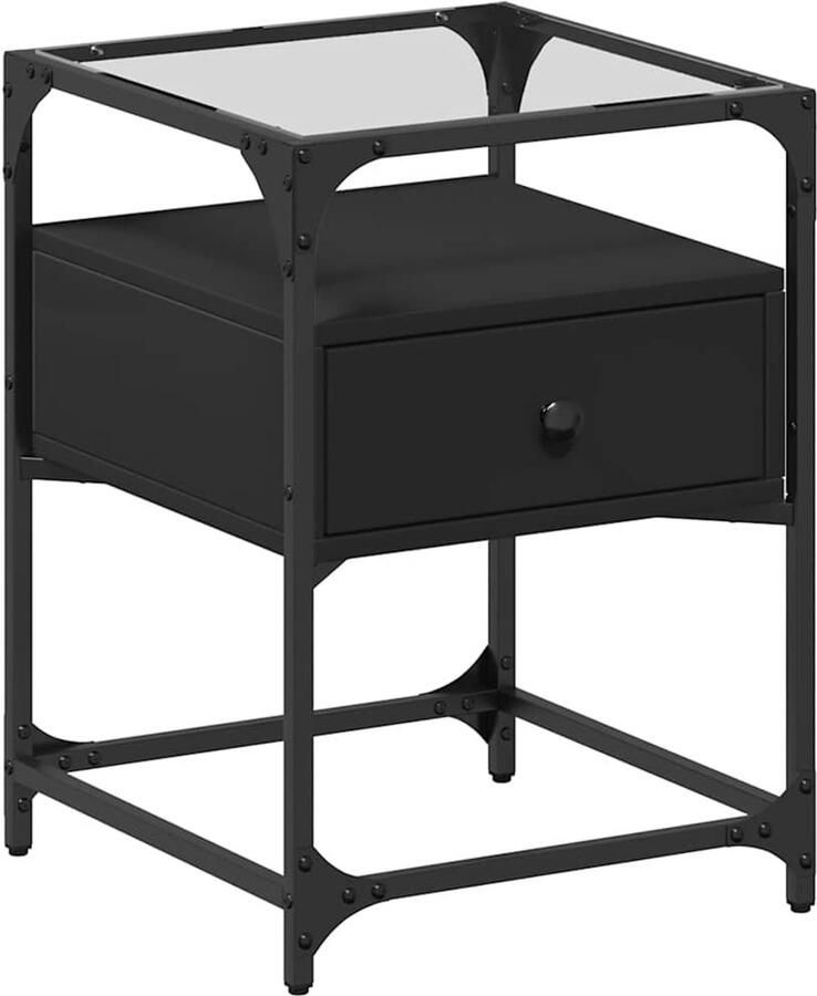 The Living Store Nachtkastje 40x40x55 cm bewerkt hout zwart Nachtkastje Kastje Zwarte Nachttafel Houten Nachtkast Modern Nachtkastje - Foto 2