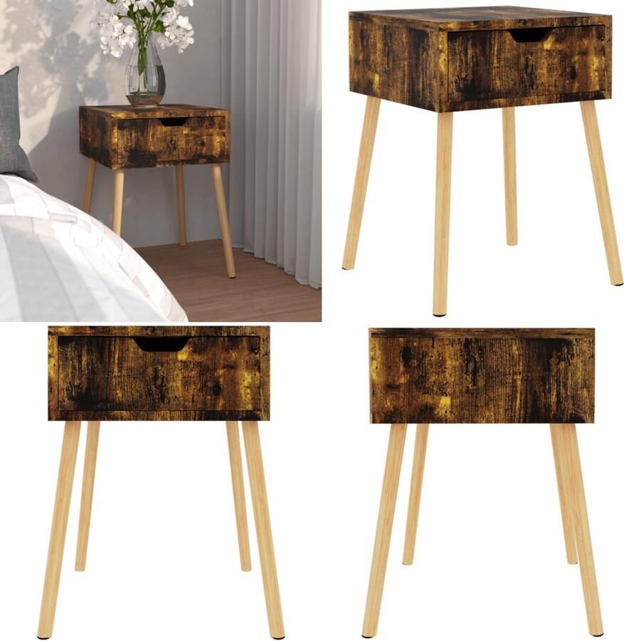 VidaXL Nachtkastje 40x40x56 cm bewerkt hout gerookt eikenkleurig Nachtkastje Nachtkastjes Nachtkast Nachtkasten