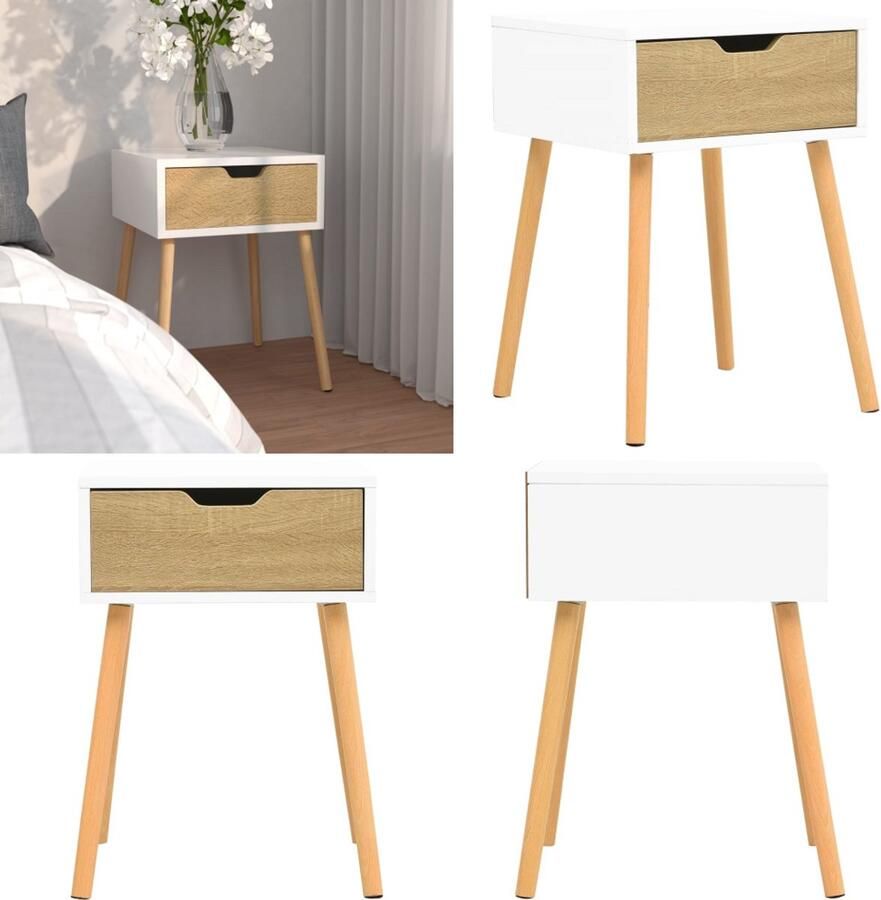 VidaXL Nachtkastje 40x40x56 cm bewerkt hout wit en sonoma eikenkleurig Nachtkastje Nachtkastjes Nachtkast Nachtkasten
