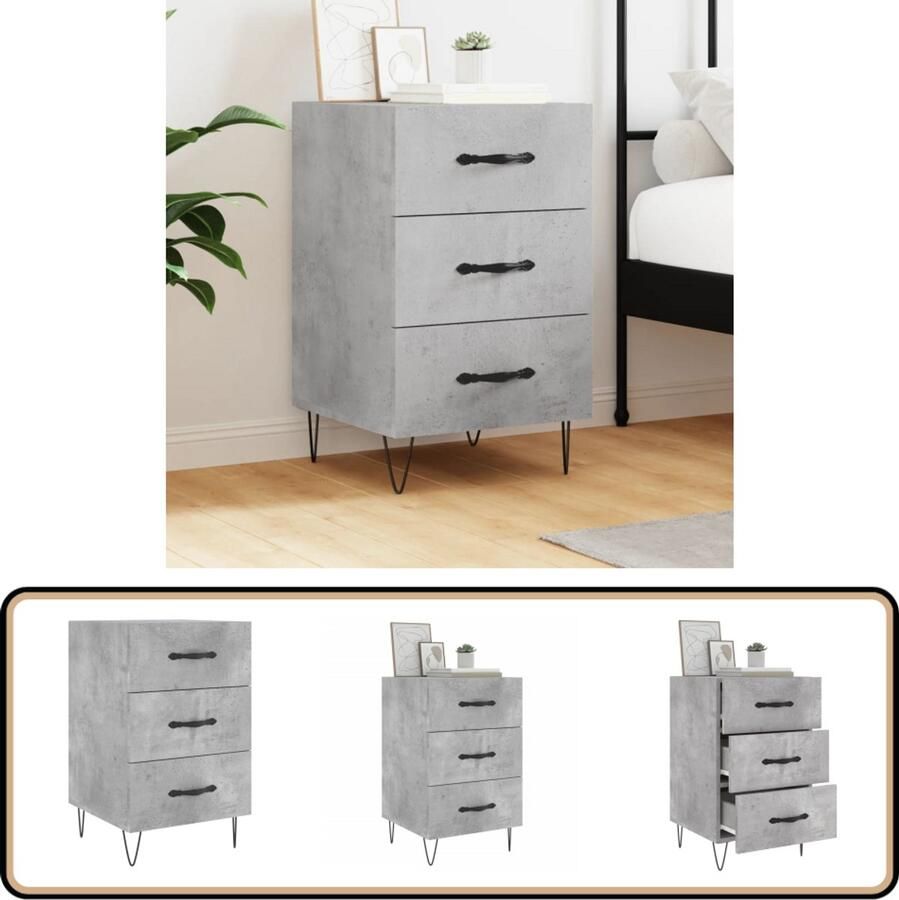 VidaXL Nachtkastje 40x40x66 cm Betongrijs Nachtkastje Kast Bijzettafel Slaapkamerinrichting Modern Design