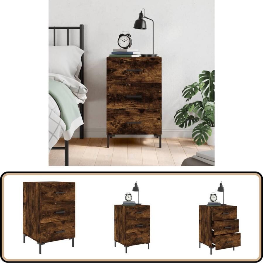 VidaXL Nachtkastje 40x40x66 cm Gerookt Eiken Nachtkastje Kast Bijzetkast Modern Design Houten Kast Bruine Kast Gerookte Eiken